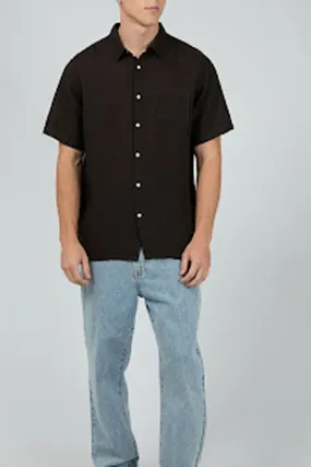 Reflective details Linen Short Sleeve Shirt Black