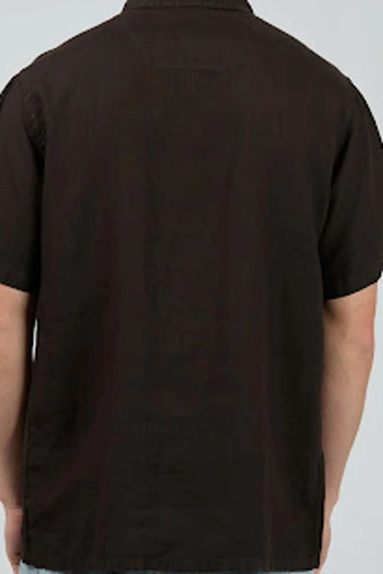 Linen Short Sleeve Shirt Black Layered Hem Detailing Classic Cut