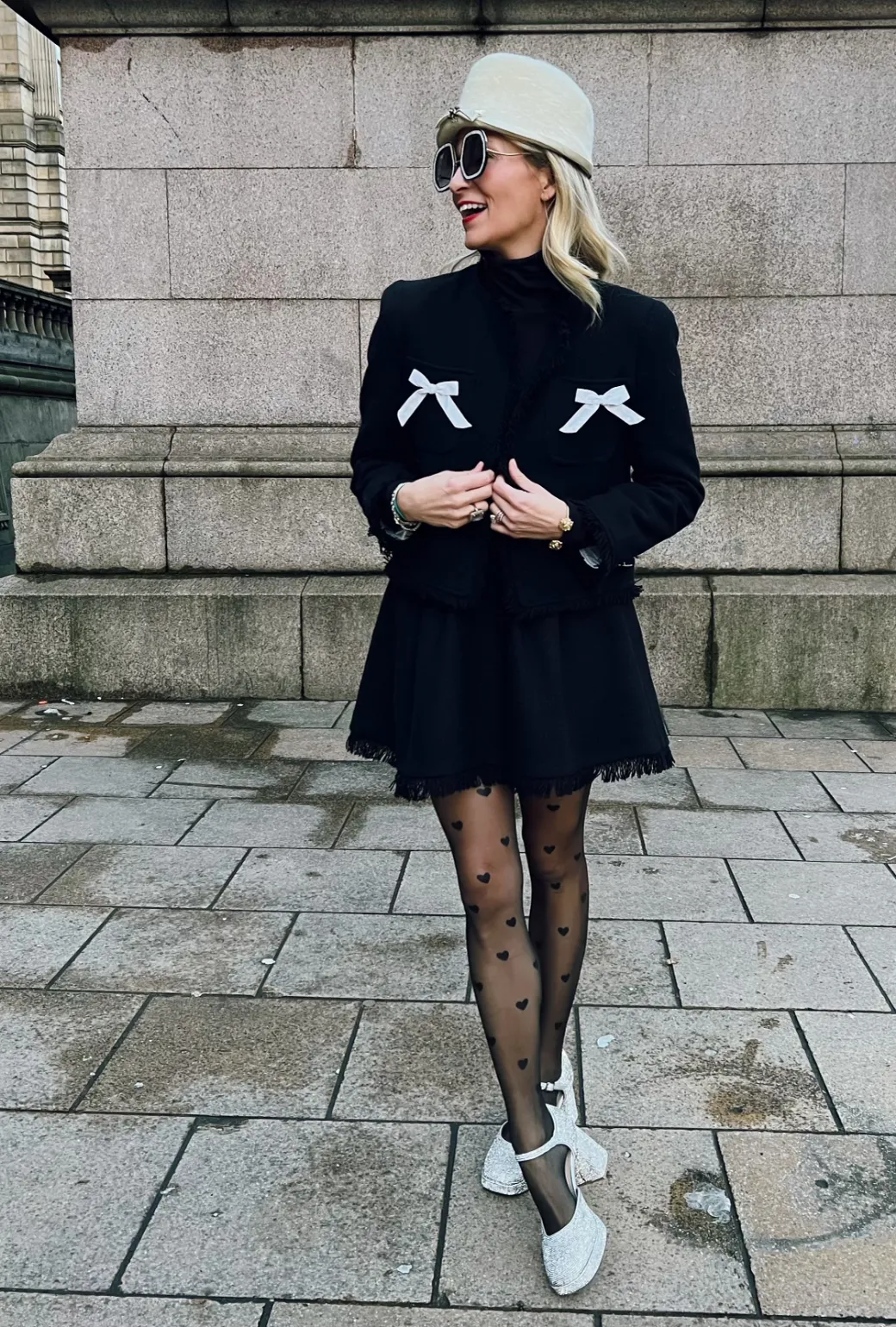 Bow Blazer - Black Tweed Eco Friendly Recycled Material Practical Everyday Fit