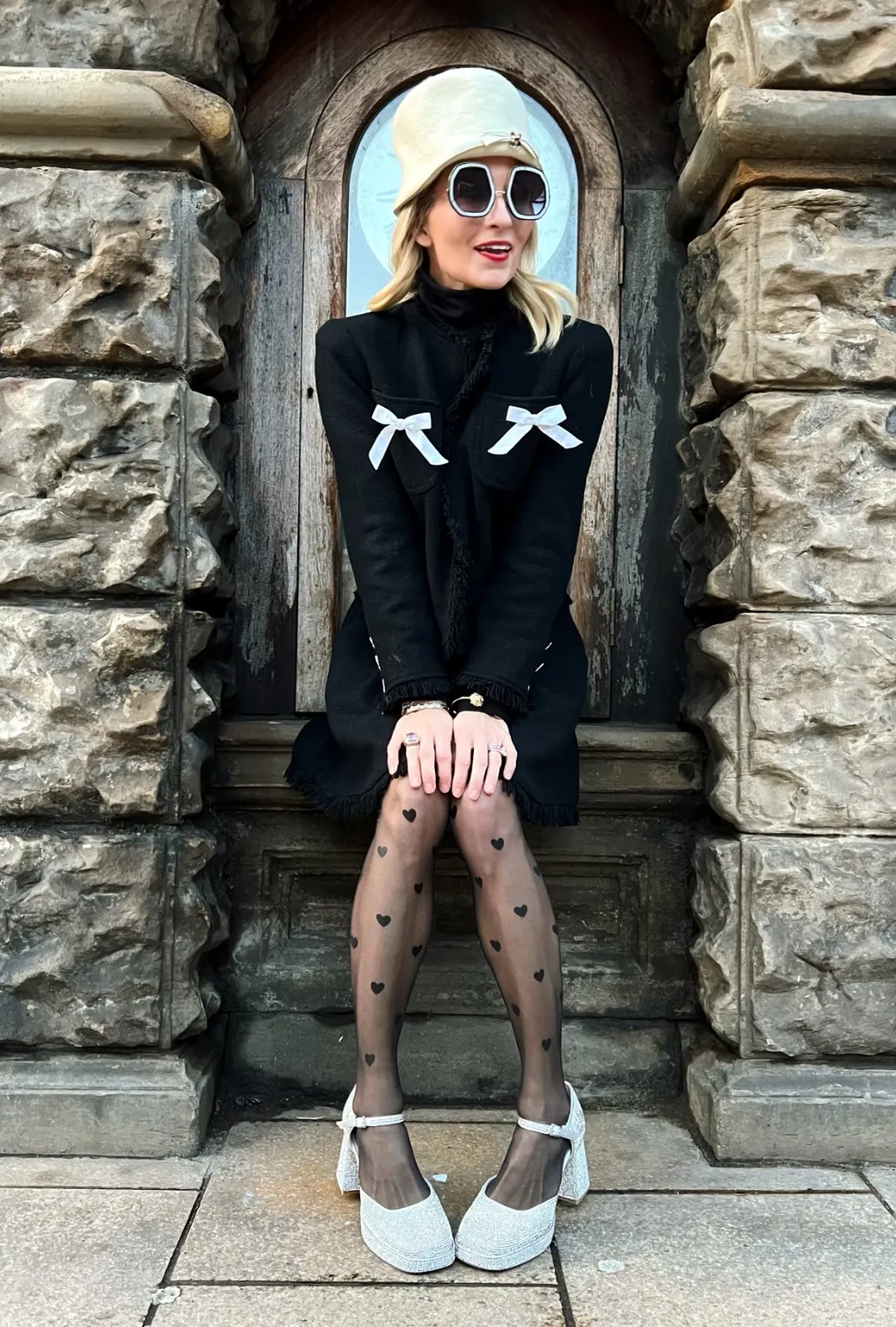 Casual Chill Look Bow Blazer - Black Tweed