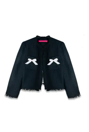 Bow Blazer - Black Tweed Matte Fabric