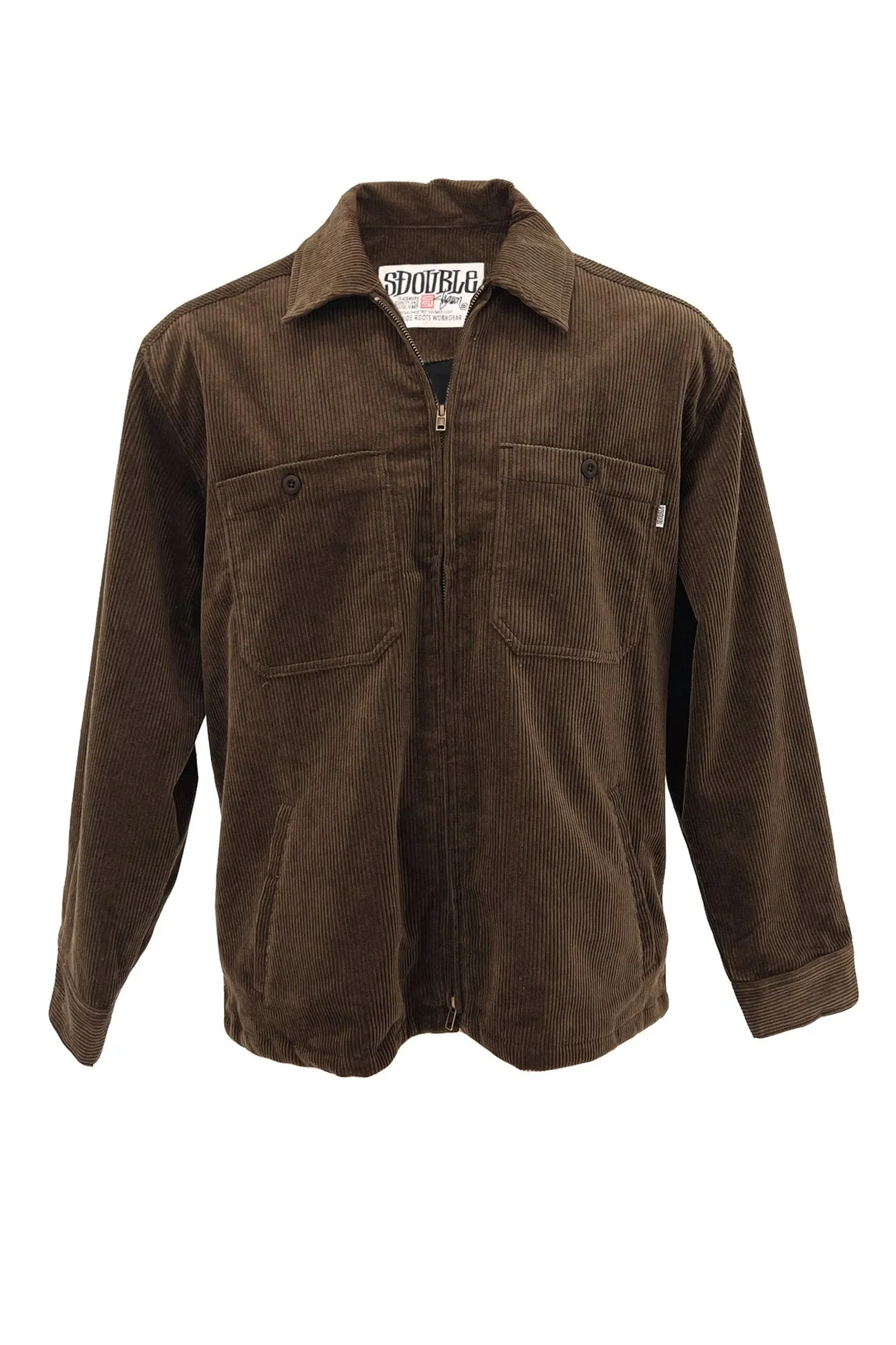 Wrinkle Resistant Treatment Textured Fabric Finish Zip Thru Long Sleeve Cord Shirt Brown