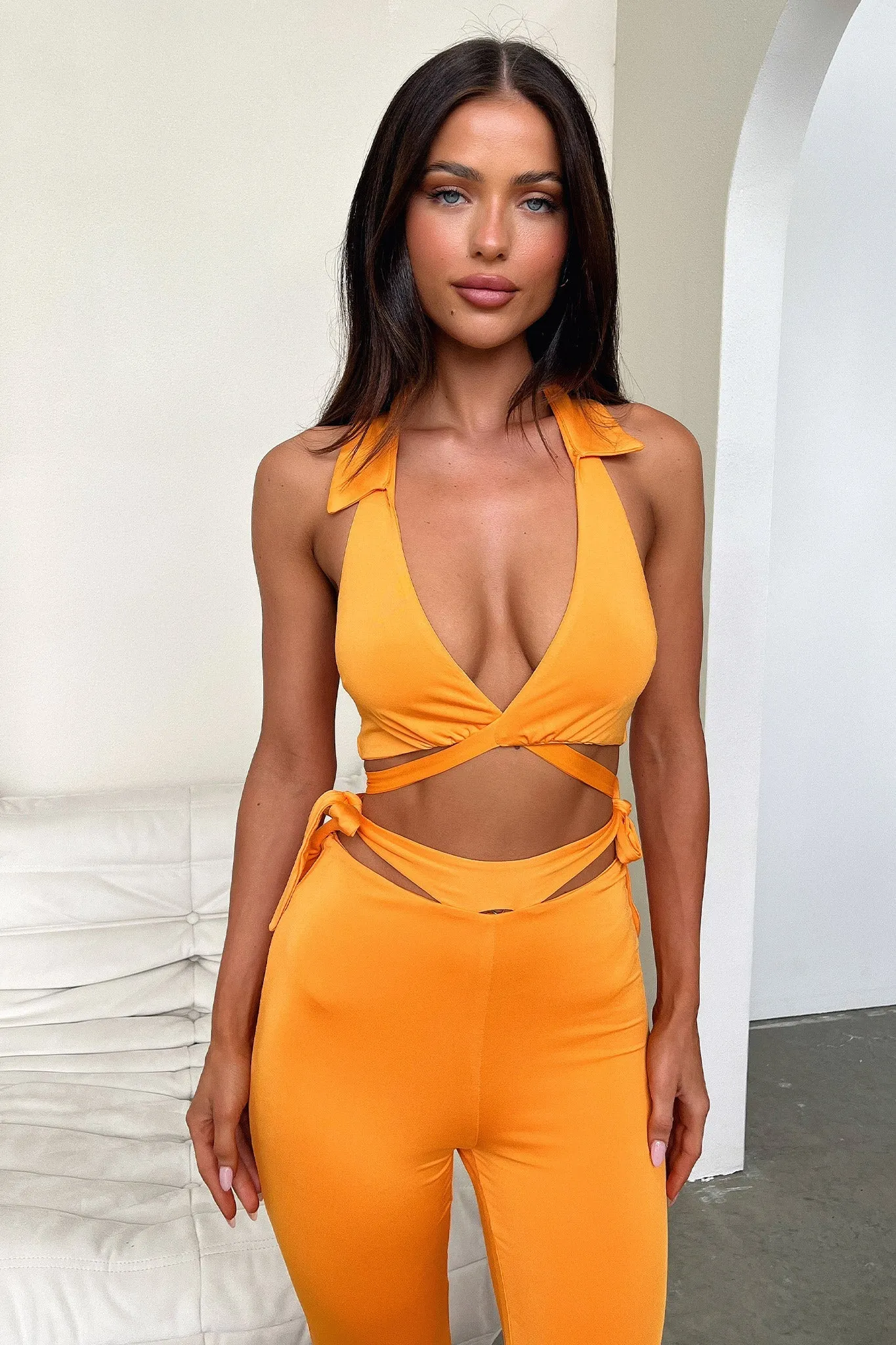 Layer Comfort Stretchable Wear Thia Flare Pants - Orange