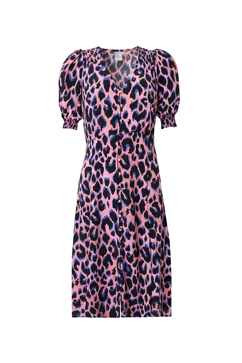 Chilly Weather Layer Quick-Dry Pink with Blue and Black Shadow Leopard Short Tea Dress