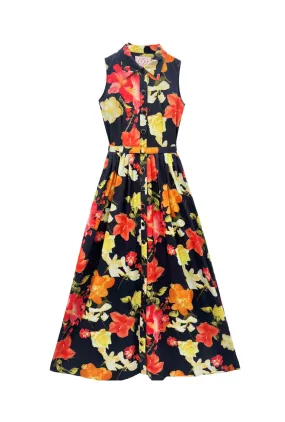 Sunset Look Sleeveless Shirtdress MAXI - Hibiscus
