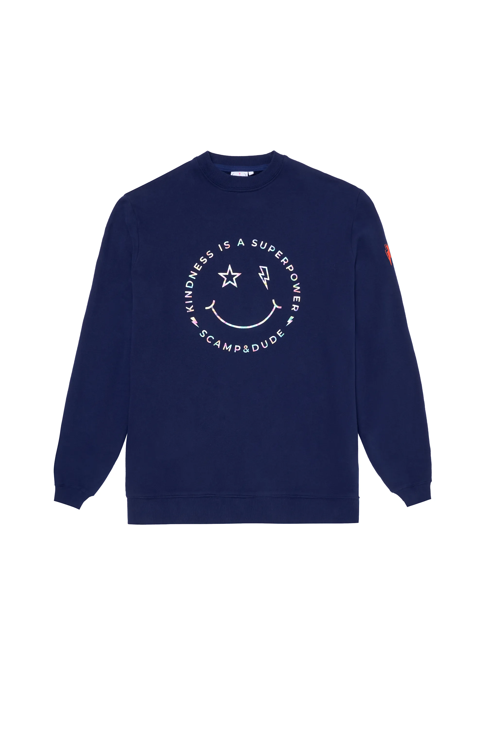 Casual Fashion Scamp & Dude x Style For Stroke Unisex Navy with Rainbow Foil Smiley Face Charity Sweatshirt