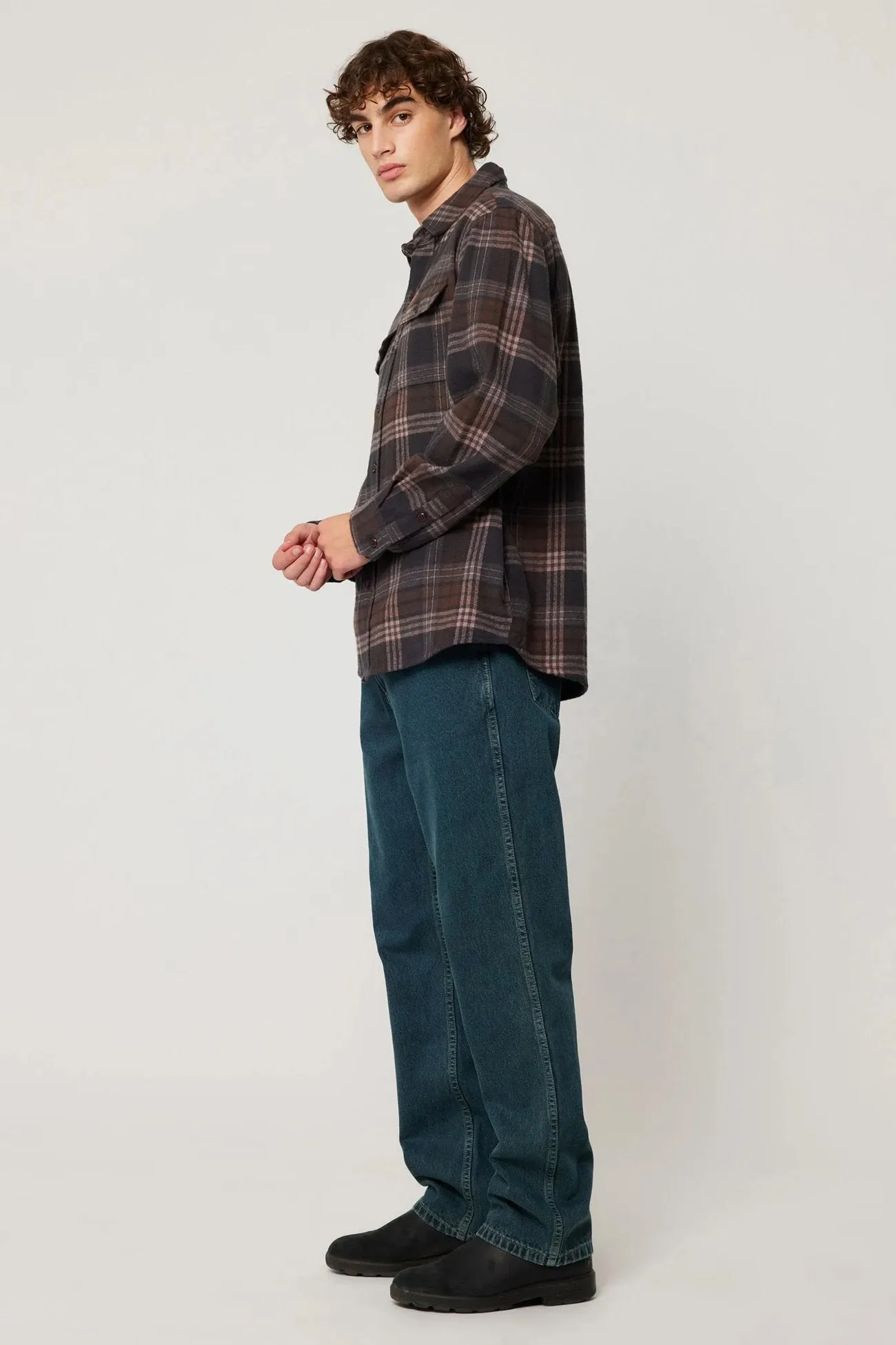 Airy Mesh Lining Trailer Check Shirt Brown Check