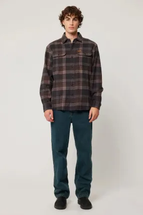 Trailer Check Shirt Brown Check Slim Fit Shirt Weighted Hem Design