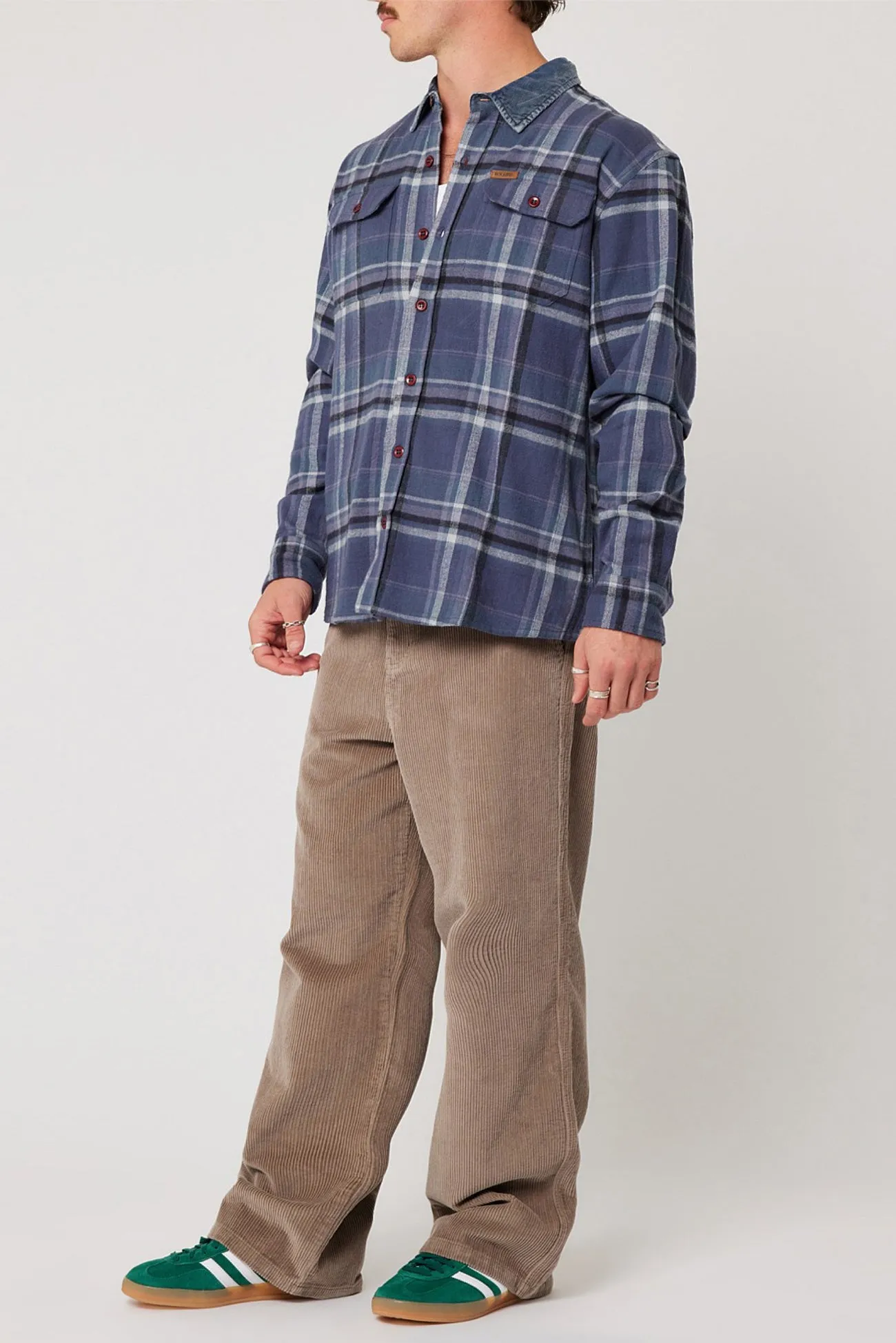 Trailer Check Shirt Navy Durable Reinforced Elbows