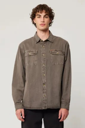 TemperatureRegulating Material PolyesterBlend Trailer Drill Shirt Brown