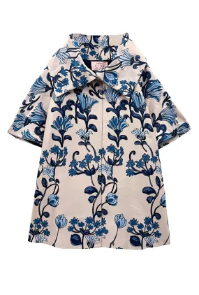 Car Coat - Blue Floral Jacquard Tailored Cut Heat Reflective Tech