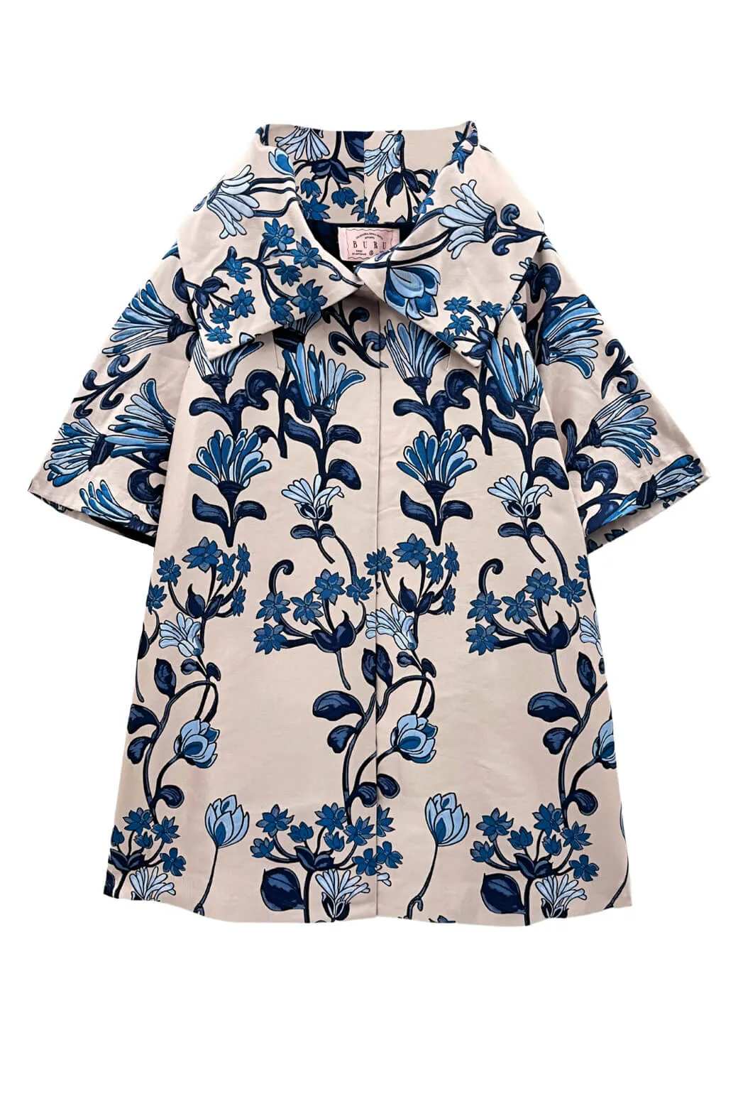 Car Coat - Blue Floral Jacquard Tailored Cut Heat Reflective Tech