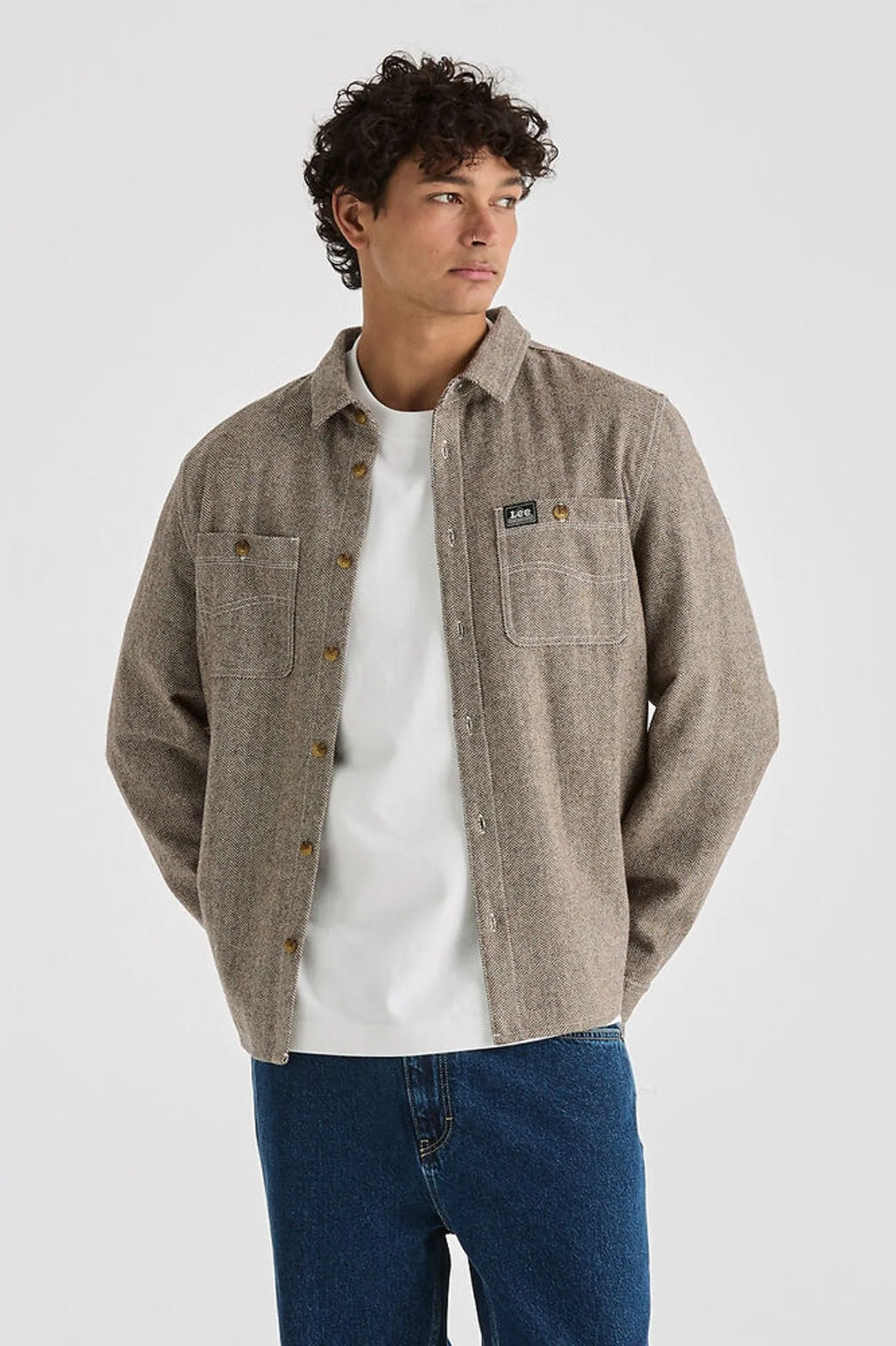 TumbleDryFriendlyMaterial Lee Worker Long Sleeve Shirt Herringbone