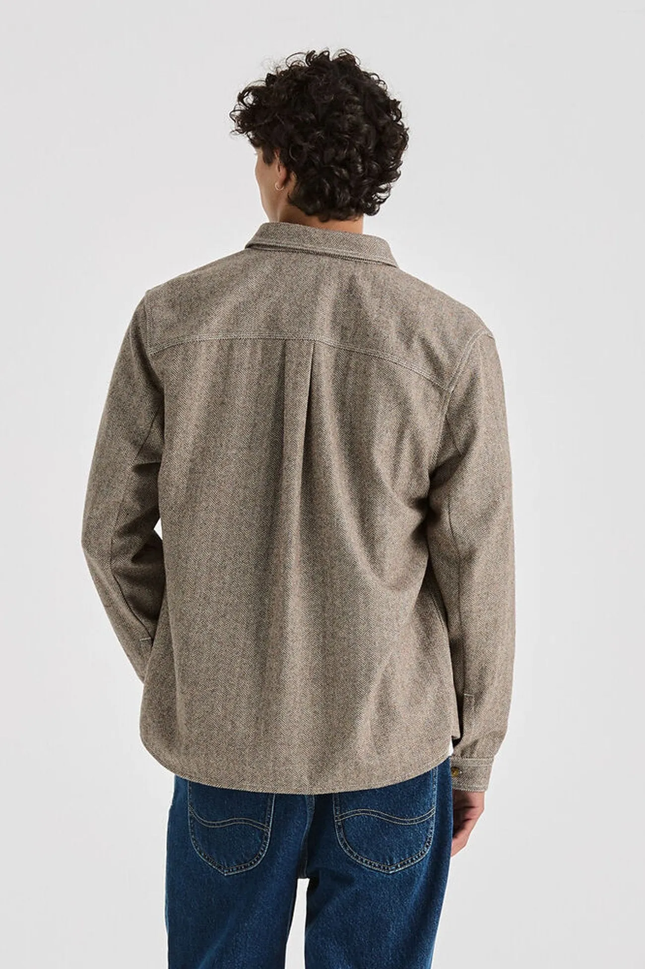 Hidden Storage Pocket Resilient Fabric Blend Lee Worker Long Sleeve Shirt Herringbone