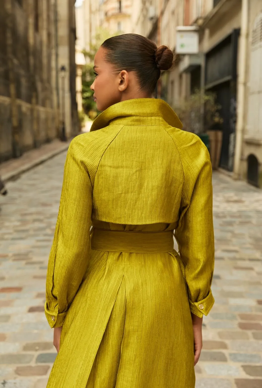 Trench Coat - Ribbed Chartreuse Cozy Design Magnetic Closure Options