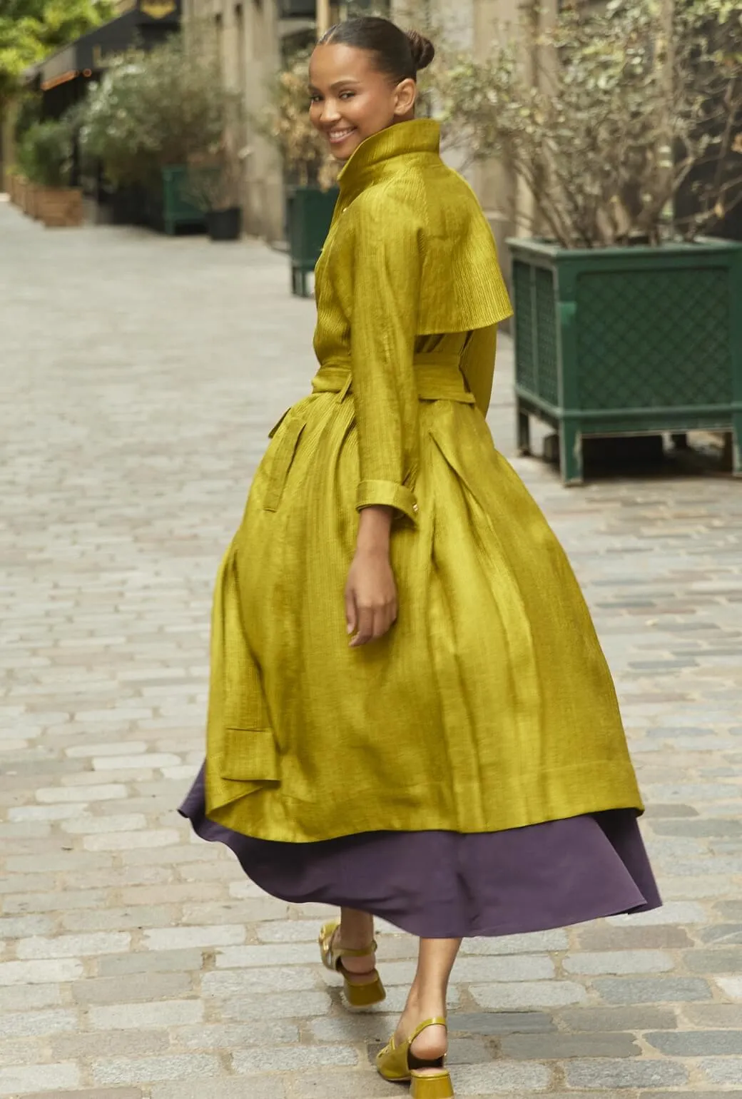 UltraQuietMaterial Trench Coat - Ribbed Chartreuse
