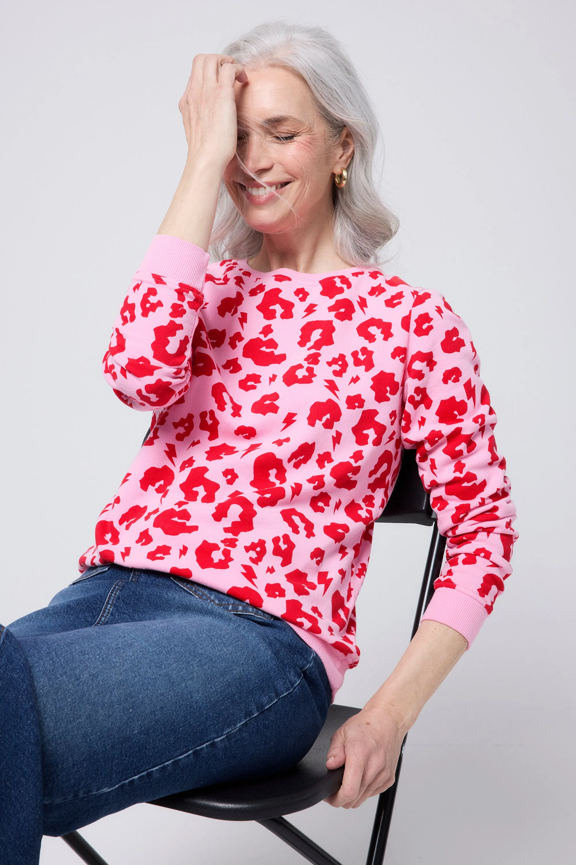 Side Pockets Pink with Red Leopard Sweatshirt