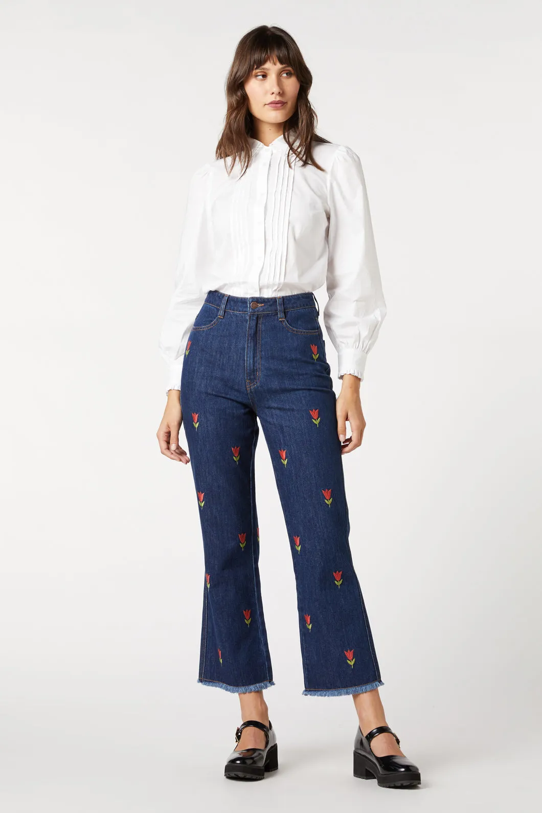 Sleek Fit Tulip Embroidered Jean