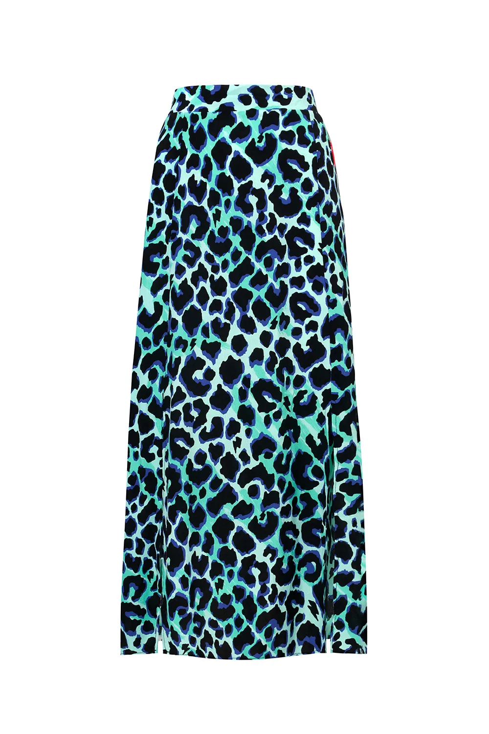 Natural Mood Turquoise with Black and Blue Shadow Leopard Split Front Skirt