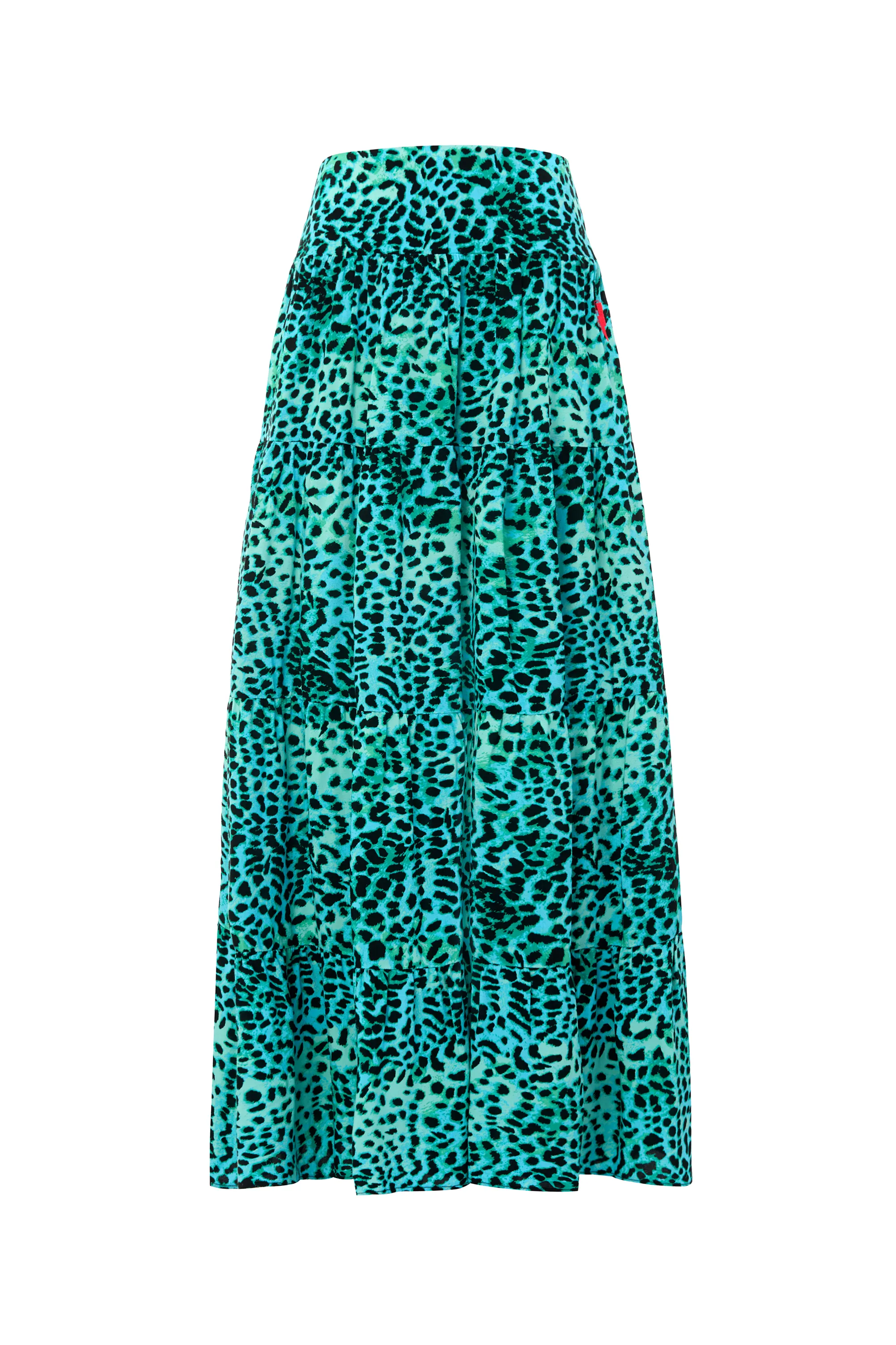 Turquoise with Black Leopard Maxi Skirt Frayed Finish Handmade Item
