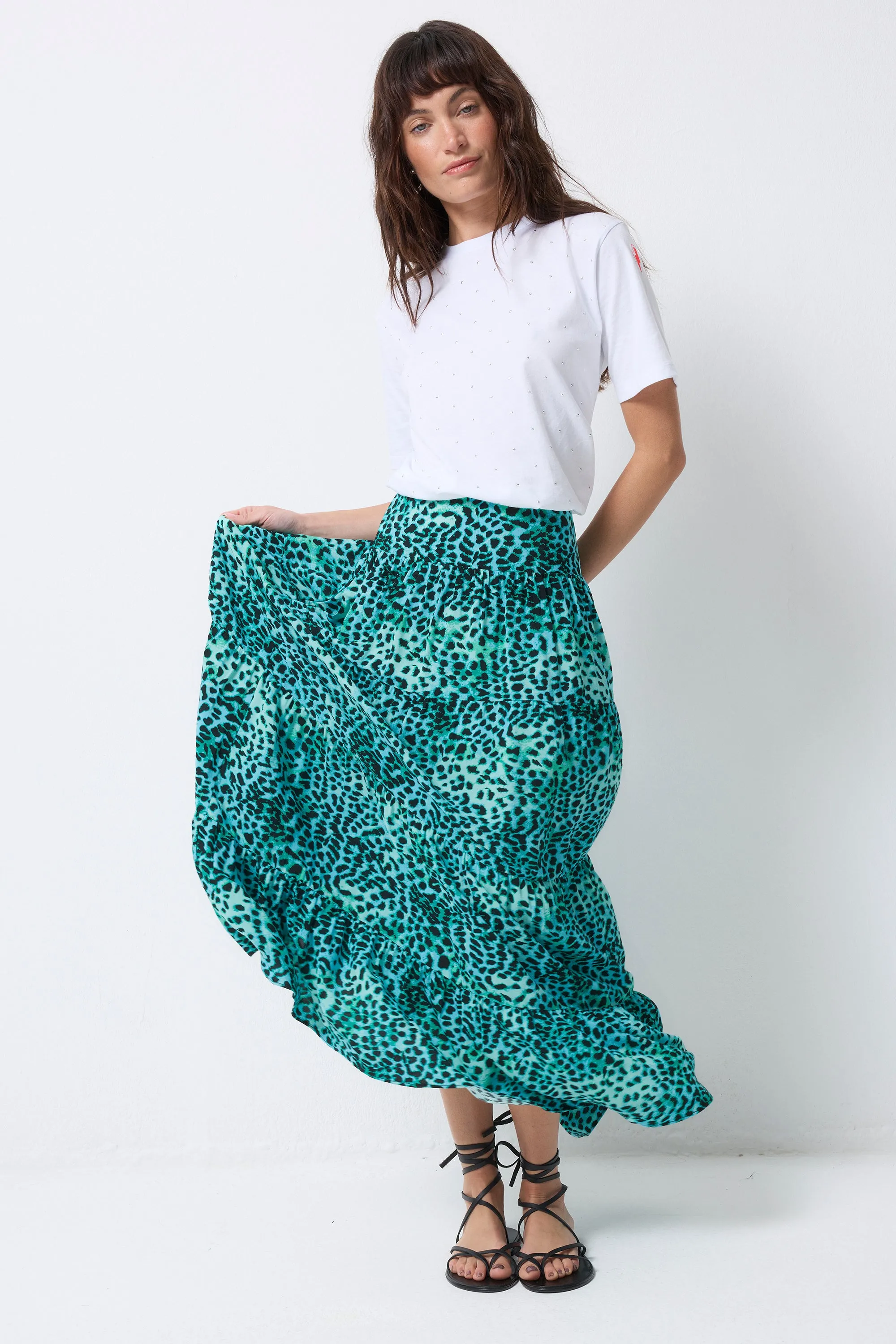Turquoise with Black Leopard Maxi Skirt Fashion Week Ready