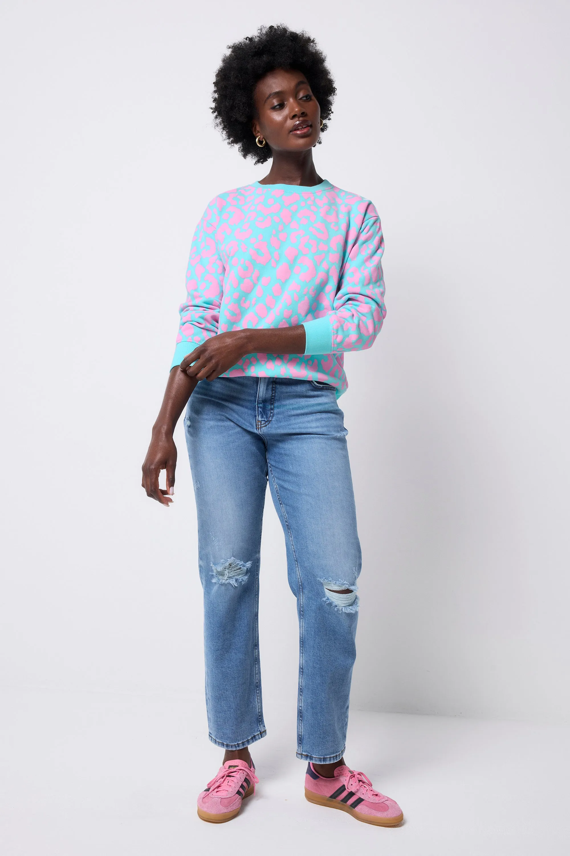 product team unity Turquoise with Pink Leopard Oversized Sweatshirt