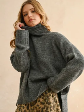 TURTLE NECK LONG SLEEVE SWEATER - CHARCOAL Odor Resistant Finish