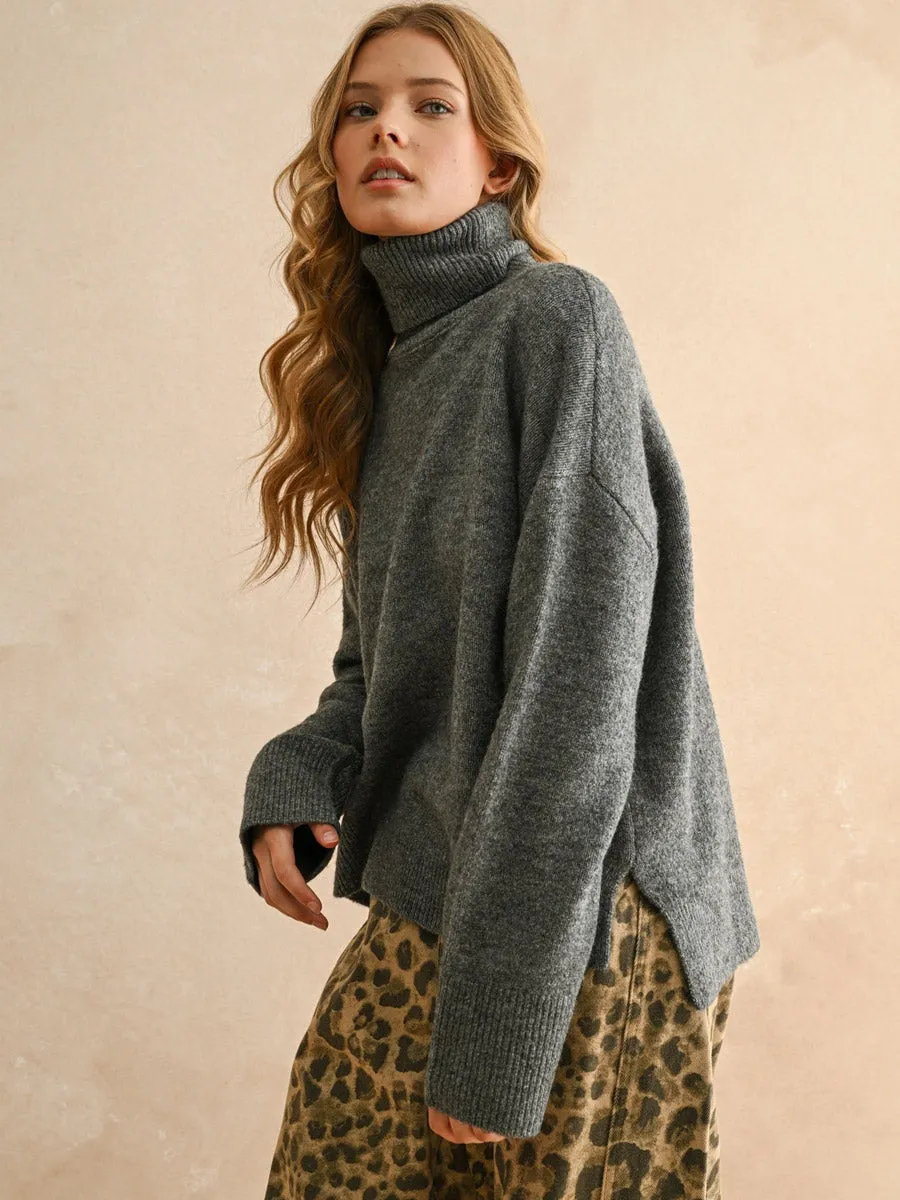 HighStrength Threadwork Friction Resistant Edges TURTLE NECK LONG SLEEVE SWEATER - CHARCOAL