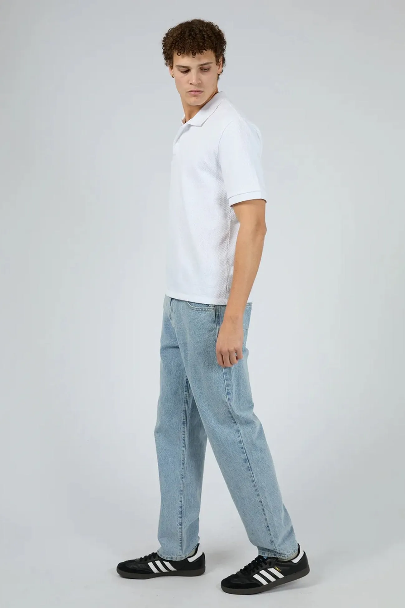 Minimalist Cuff Antibacterial Fabric Waffle Polo White