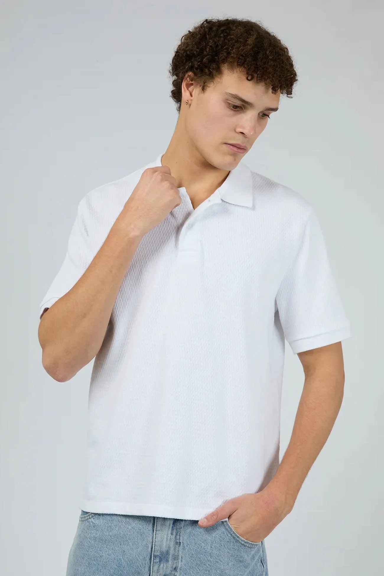 AntiMicrobialLining ReinforcedShoulders Waffle Polo White