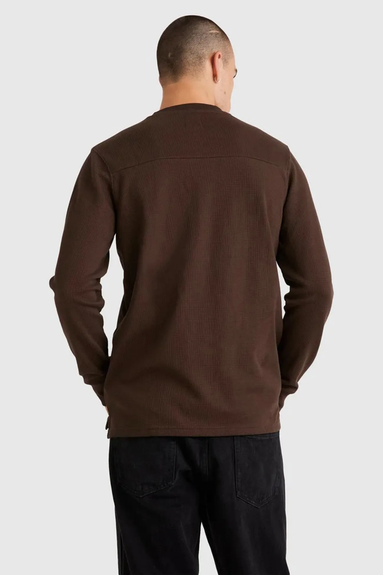 VNeckline Union Waffle Long Sleeve Chocolate