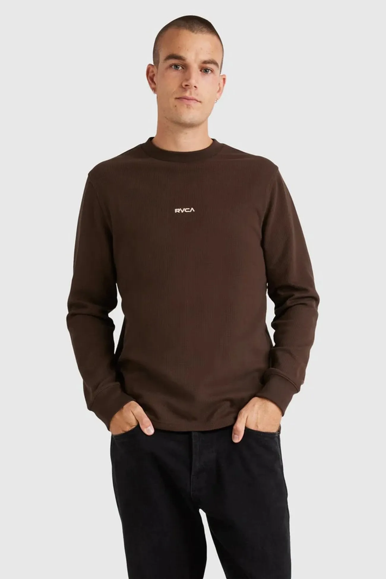 Union Waffle Long Sleeve Chocolate Quick Dry Blend Contoured Armhole Design