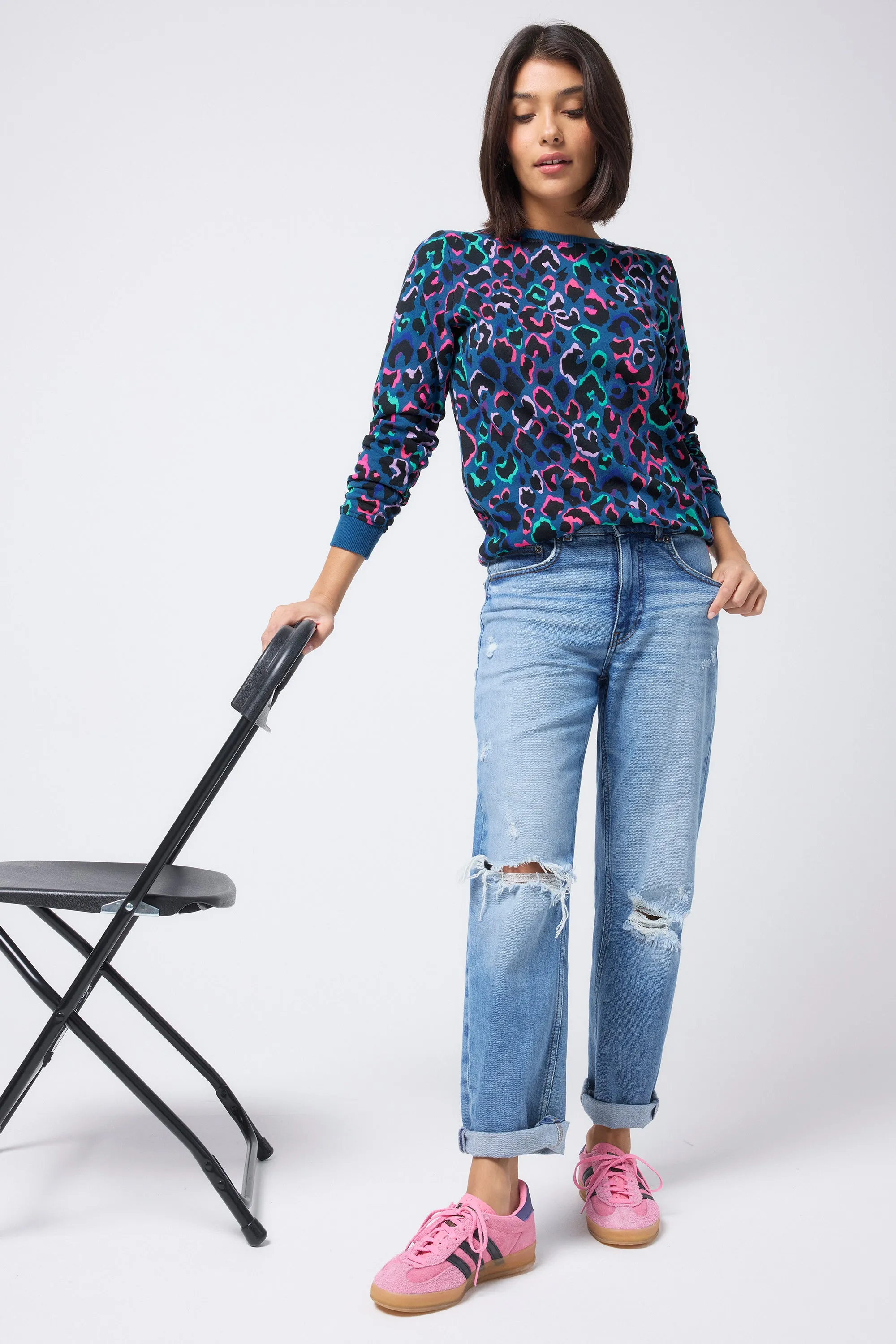 thermal Teal with Rainbow Shadow Leopard Classic Sweatshirt