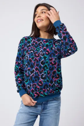 Teal with Rainbow Shadow Leopard Classic Sweatshirt Comfy Wearable