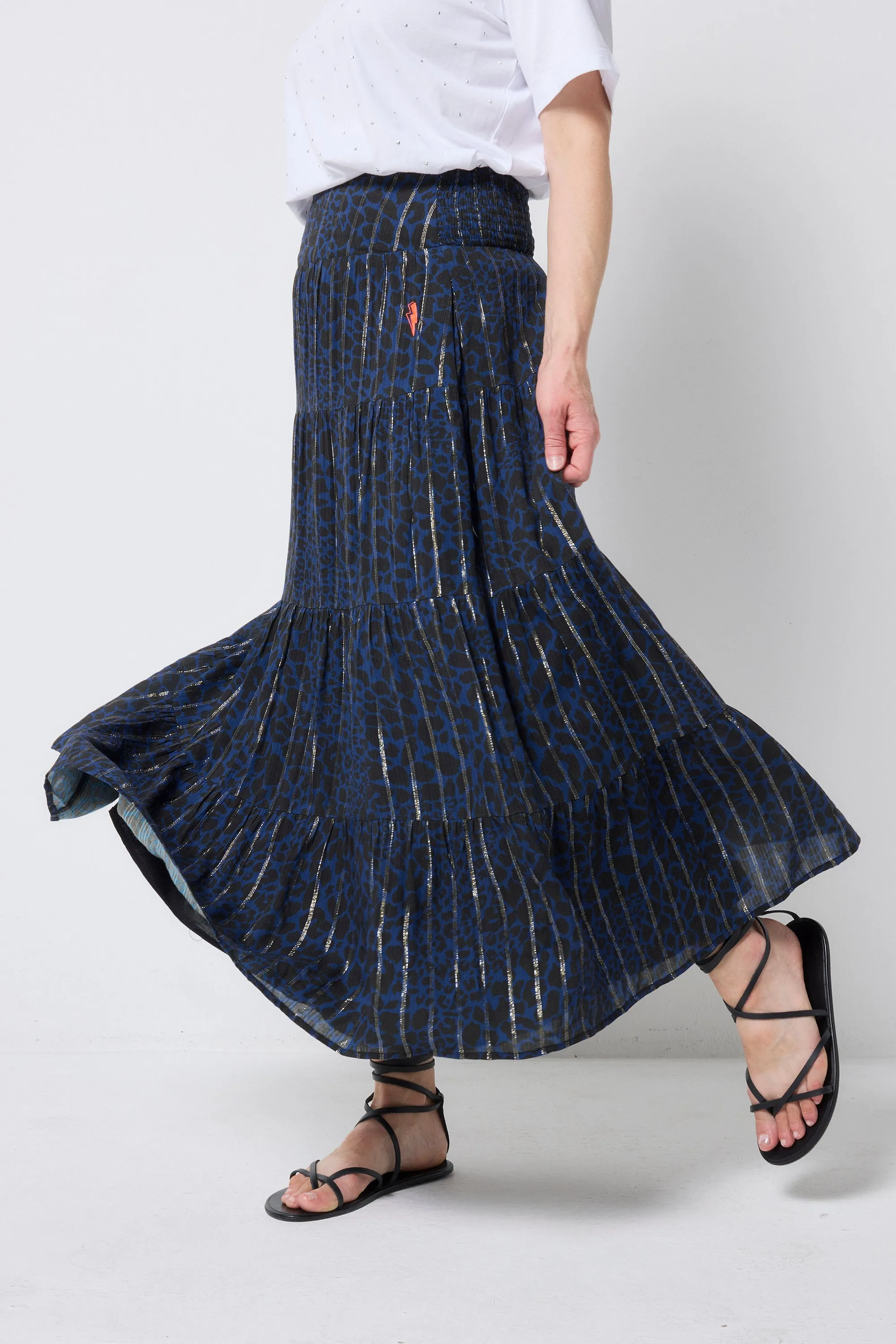 Navy with Black Rock and Roll Leopard Lurex Maxi Skirt Dance Practice