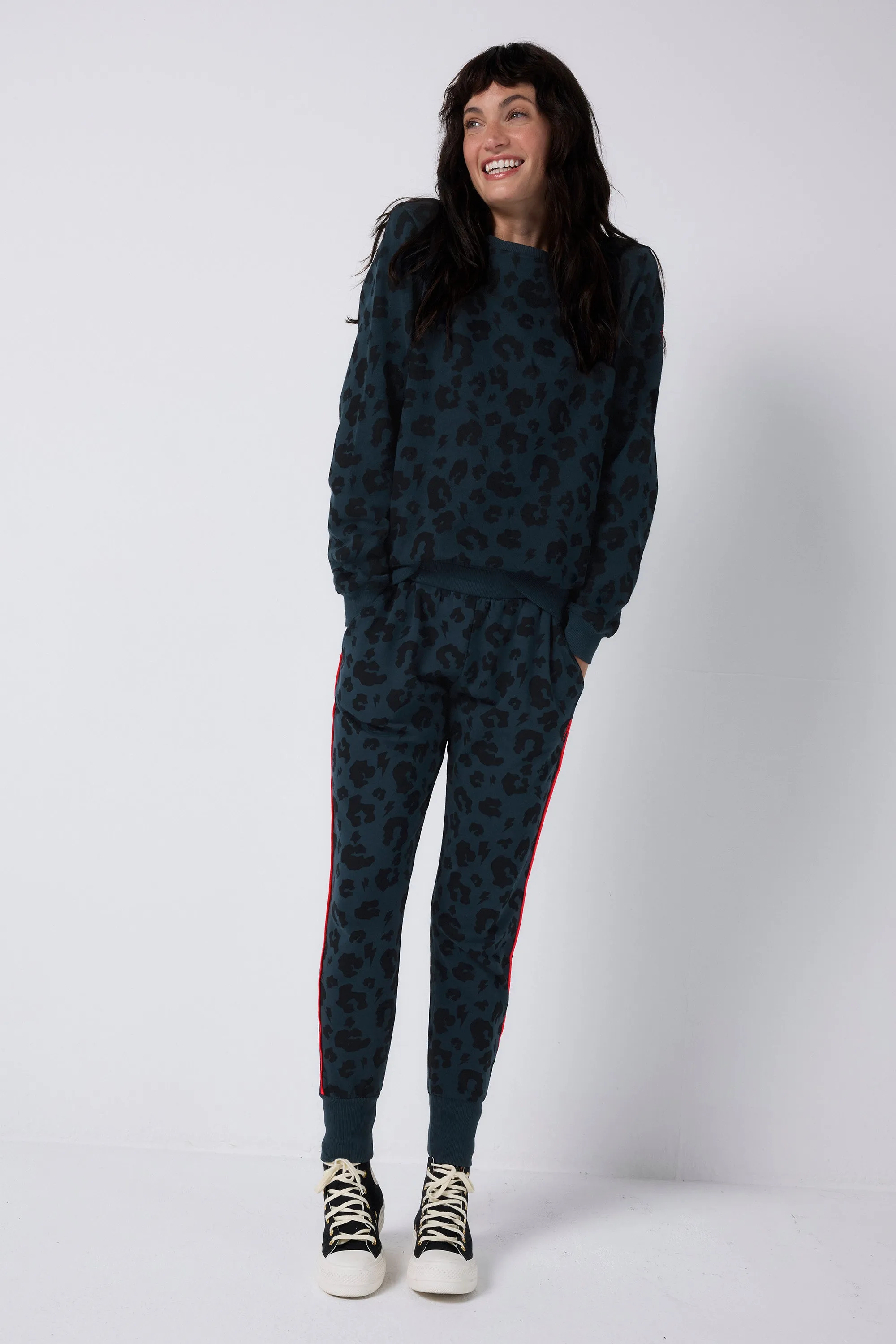 Navy Leopard Cosy Joggers Fit Flex