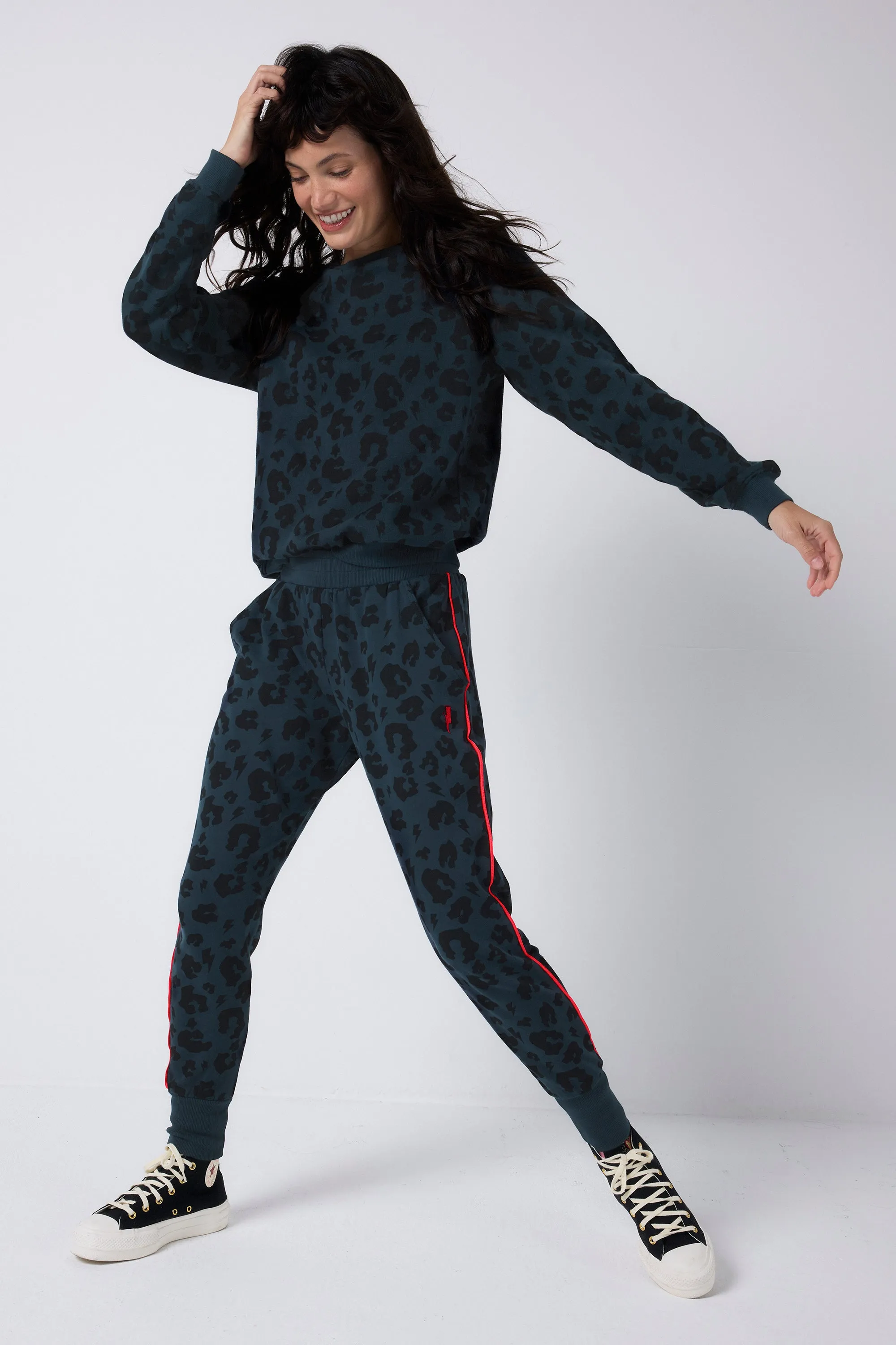 Durable Construction Navy Leopard Cosy Joggers