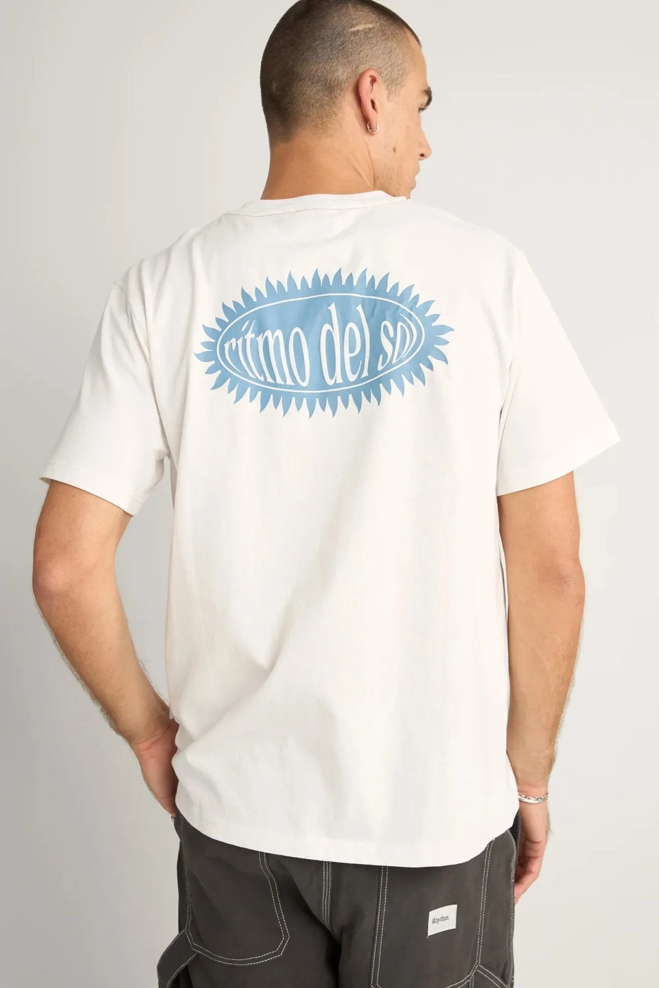 Ritmo Printed Vintage Short Sleeve T-Shirt Vintage White Roll Up Sleeve Design
