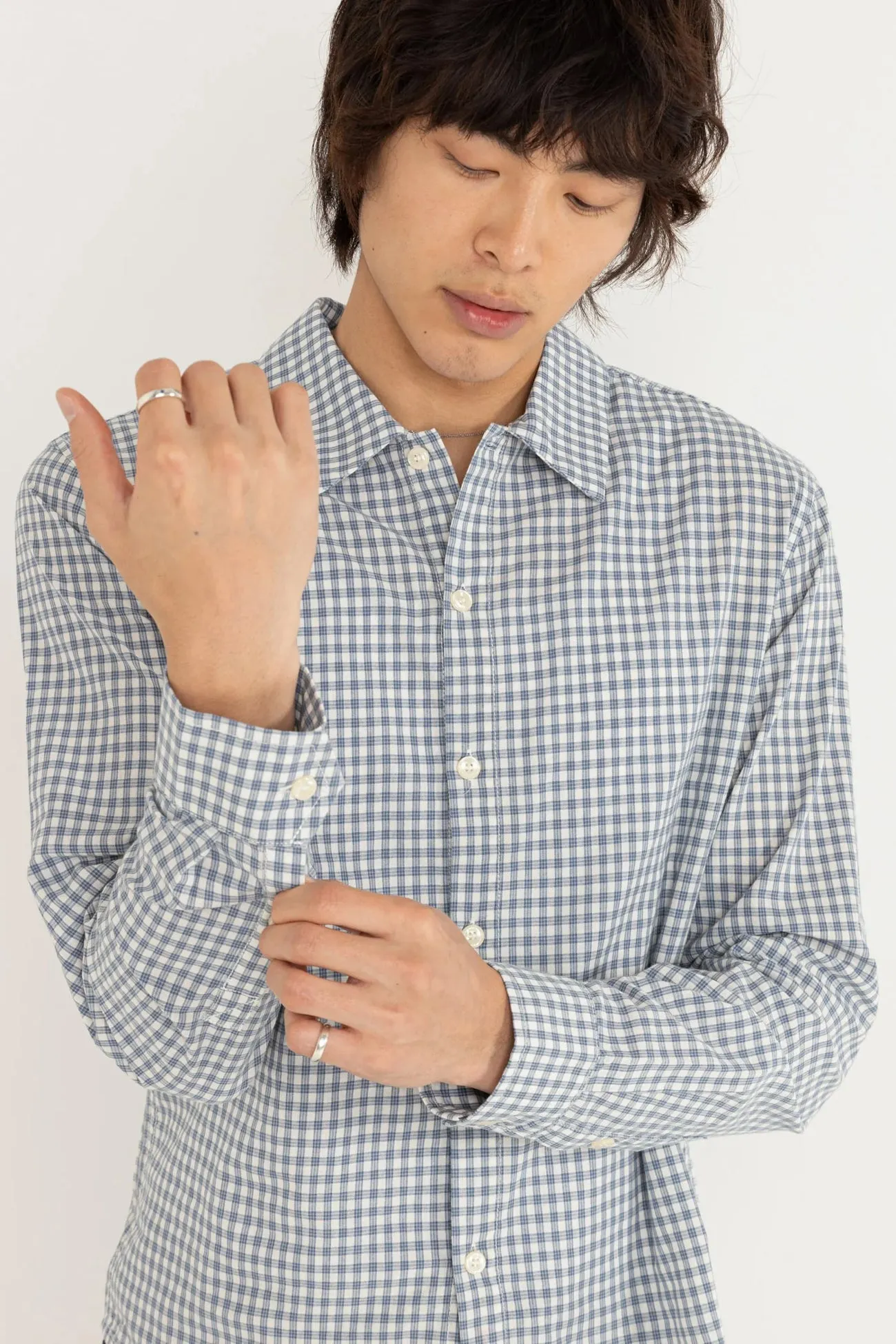 Bamboo Fiber Fabric Azul Check Long Sleeve Shirt Blue