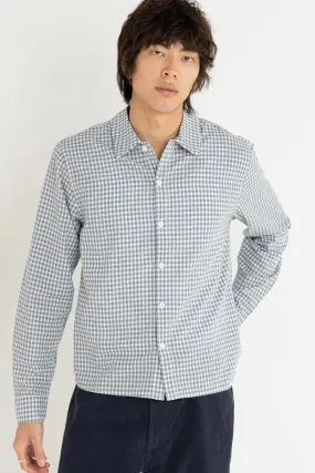 Hidden Button Placket Azul Check Long Sleeve Shirt Blue