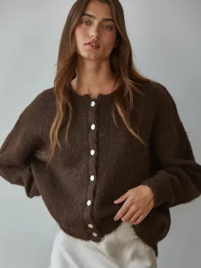 KNIT CREW NECK CARDIGAN - DARK CHOCOLATE AntiSlipGrip Moisture Wicking Technology