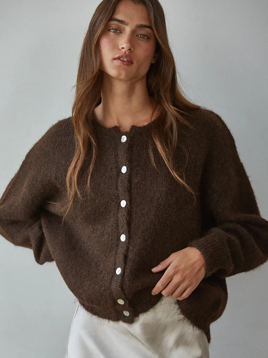 KNIT CREW NECK CARDIGAN - DARK CHOCOLATE AntiSlipGrip Moisture Wicking Technology