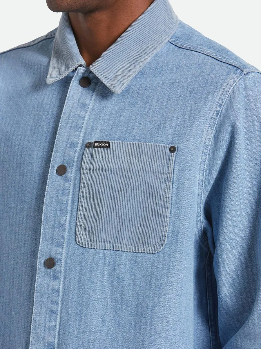 BRIXTON HERRINGBONE LW CHORE COAT - LIGHT WASH DENIM HERRINGBONE Compact TravelFriendly Design Reflective Detailing