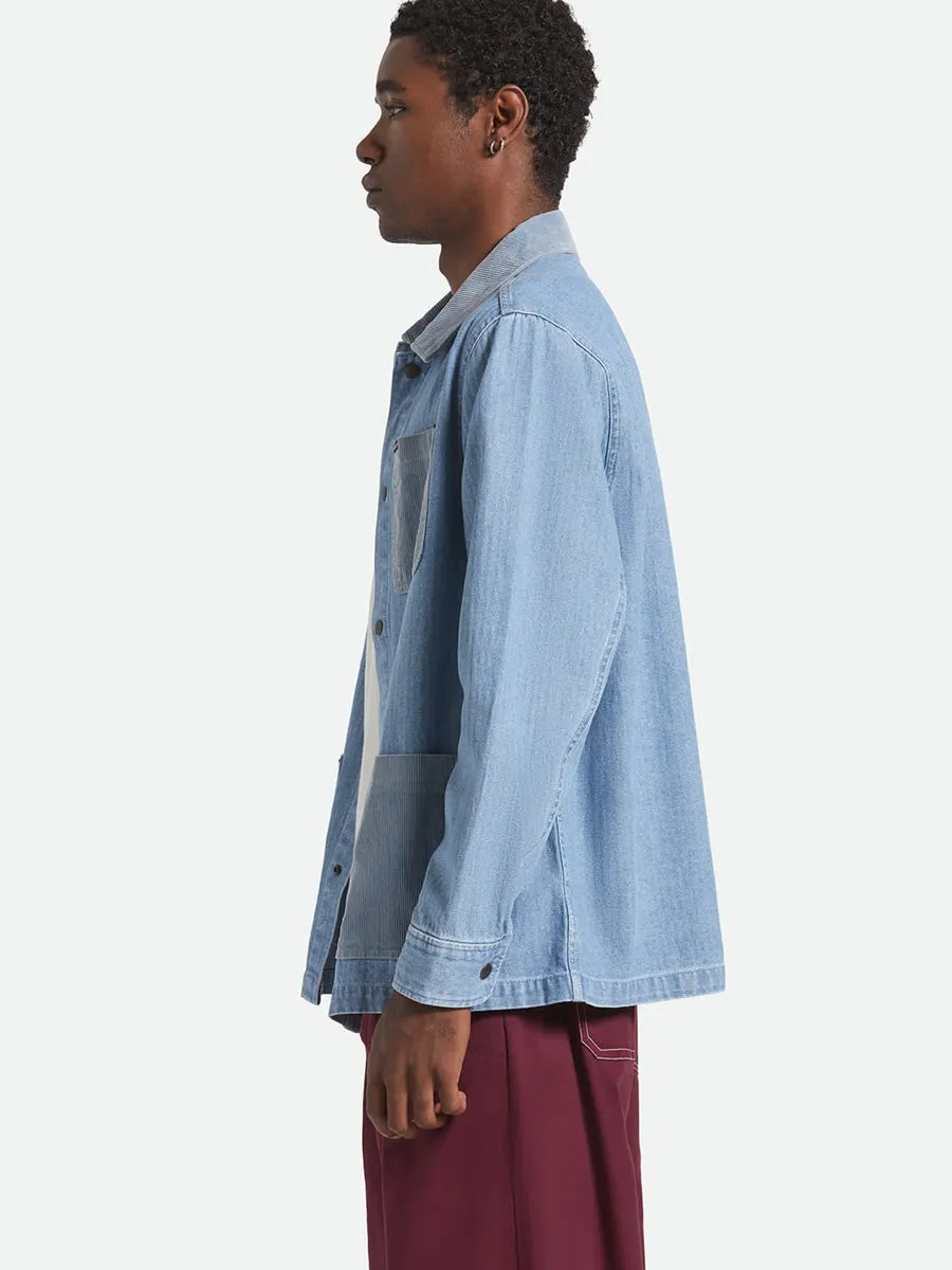 Rubberized grip BRIXTON HERRINGBONE LW CHORE COAT - LIGHT WASH DENIM HERRINGBONE