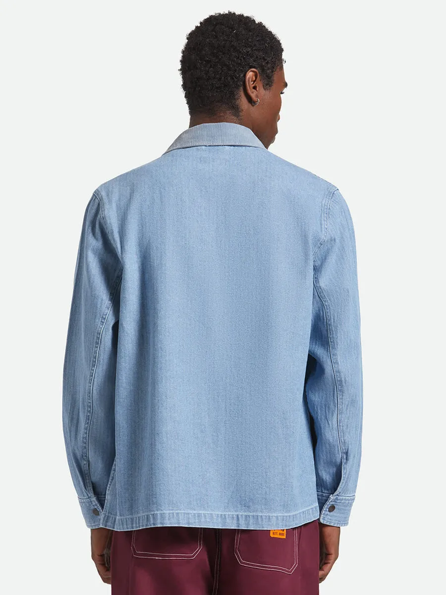 OdorResistantTechnology Circular Knit Technology BRIXTON HERRINGBONE LW CHORE COAT - LIGHT WASH DENIM HERRINGBONE