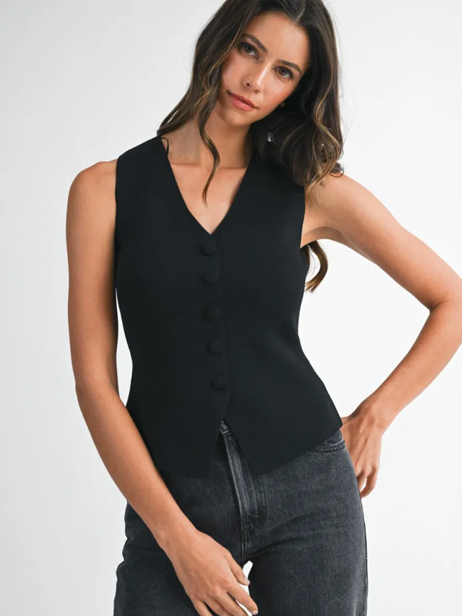 Durable Reinforced Shoulders V-NECK KNIT VEST - BLACK