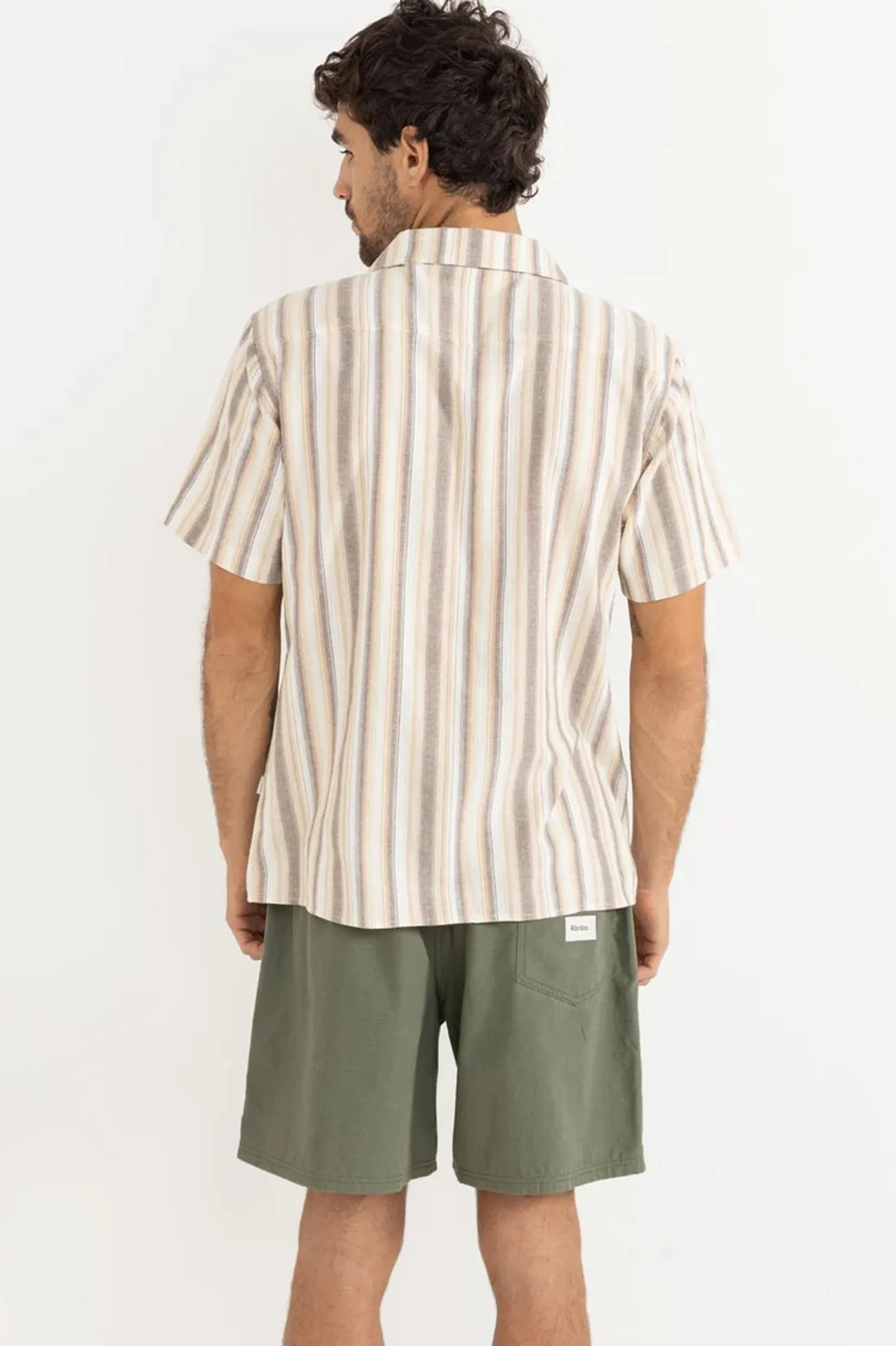 Vacation Stripe Short Sleeve Shirt Tobacco Weighted Hem