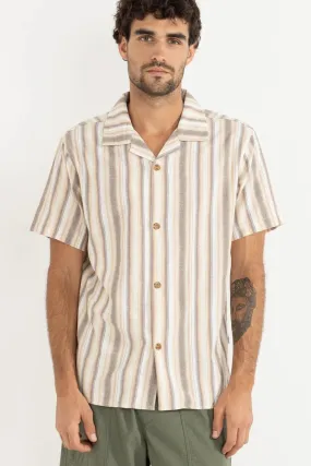 Summer Wardrobe Moisture Wicking Fabric Vacation Stripe Short Sleeve Shirt Tobacco