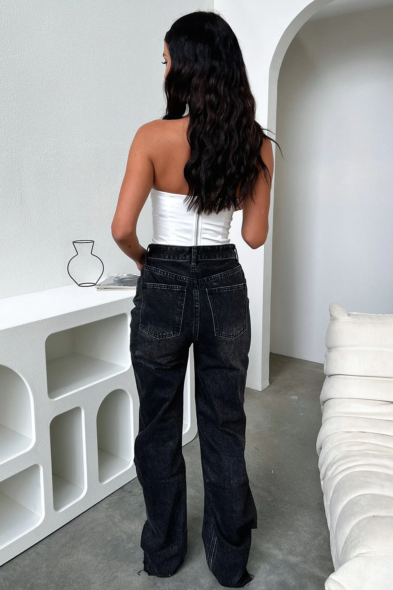 Varski Semi-Wide Leg Jeans - Black Denim Unisex Wear Elegant Vintage Lover Abrasion Resistance
