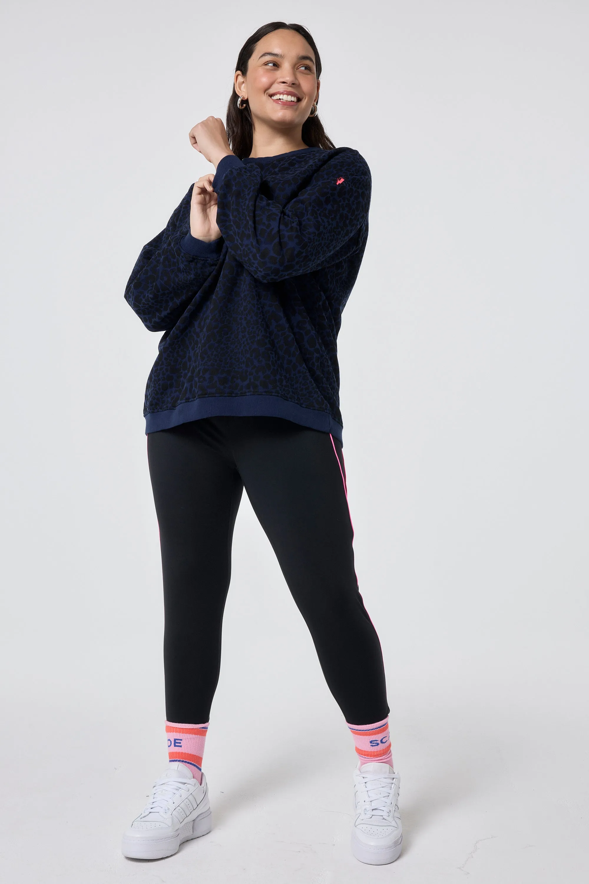 Navy with Black Rock and Roll Leopard Oversized Sweatshirt product rating